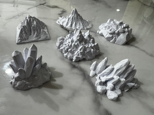 6 Pieces Mountains + Crystals DND Terrain Compatible with Dungeons and Dragons, Warhammer 40k, Miniature Wargaming, Tabletop RPGs, Wargame Scenery