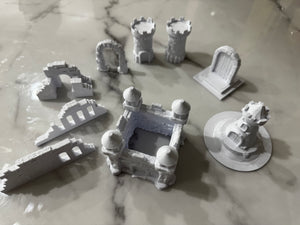 9 Pieces Walls + Castles + Rooks + Entry Doors DND Terrain Compatible with Dungeons and Dragons, Warhammer 40k, Miniature Wargaming, Tabletop RPGs, Wargame Scenery