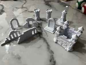 9 Pieces Walls + Castles + Rooks + Entry Doors DND Terrain Compatible with Dungeons and Dragons, Warhammer 40k, Miniature Wargaming, Tabletop RPGs, Wargame Scenery