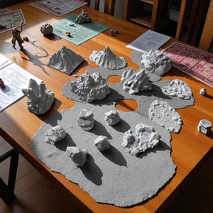 14 Pieces Mountains + Crystals + Rocks + Entry River/Pond DND Terrain Compatible with Dungeons and Dragons, Warhammer 40k, Miniature Wargaming, Tabletop RPGs, Wargame Scenery