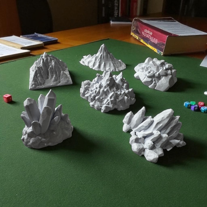 6 Pieces Mountains + Crystals DND Terrain Compatible with Dungeons and Dragons, Warhammer 40k, Miniature Wargaming, Tabletop RPGs, Wargame Scenery