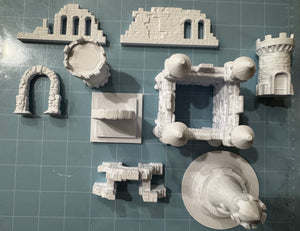 9 Pieces Walls + Castles + Rooks + Entry Doors DND Terrain Compatible with Dungeons and Dragons, Warhammer 40k, Miniature Wargaming, Tabletop RPGs, Wargame Scenery