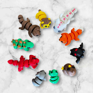 Flexible Fidget Animal Toys - Articulated Mini Animal Set of 10 ( Version 2 ) - 3D Printed - Great Gift - Birthday Favor - Desk Decorative - Fast Shipping