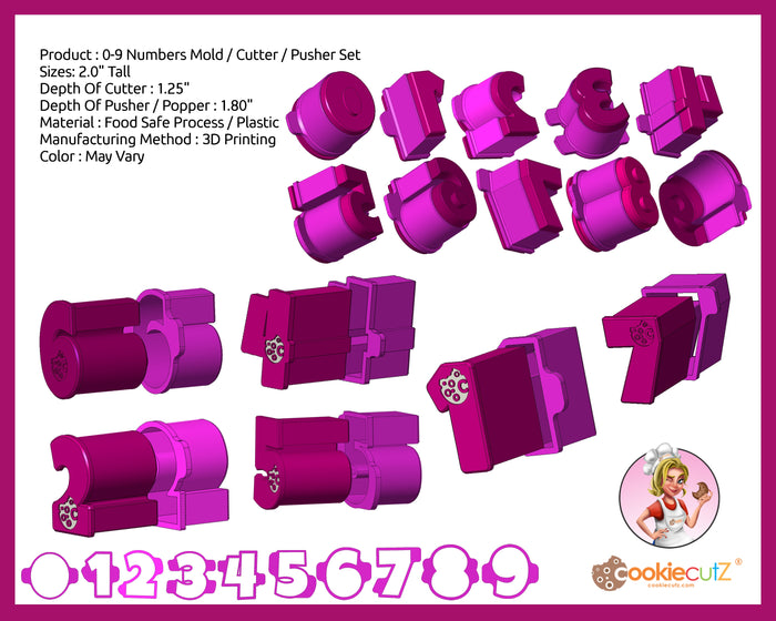 Numbers 0 to 9 Cake Pop Mold / Cutter / Pusher Set