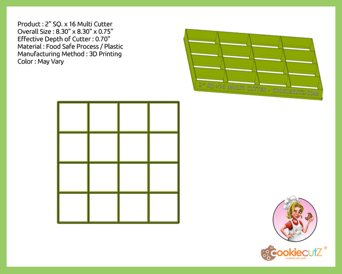 2" Squares x 16 Multi Cookie Cutter (8.3”x8.3” )