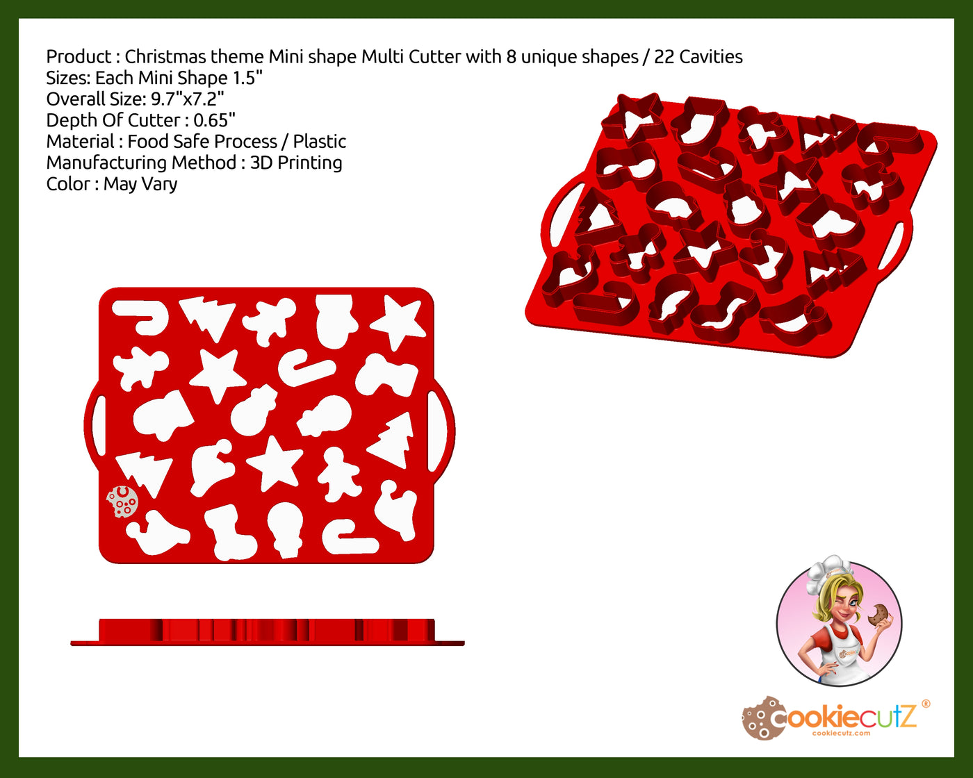 Mini Shape Design Christmas theme Mini Shape Multi Cutter with 8 unique shapes ( 1.5” ea ...