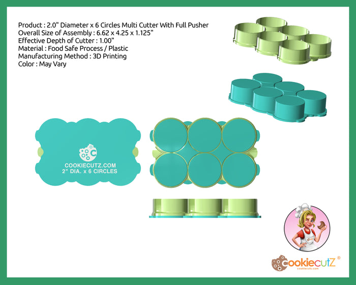 2.0" Diameter x 6 Circles Multi Cutter With Full Pusher